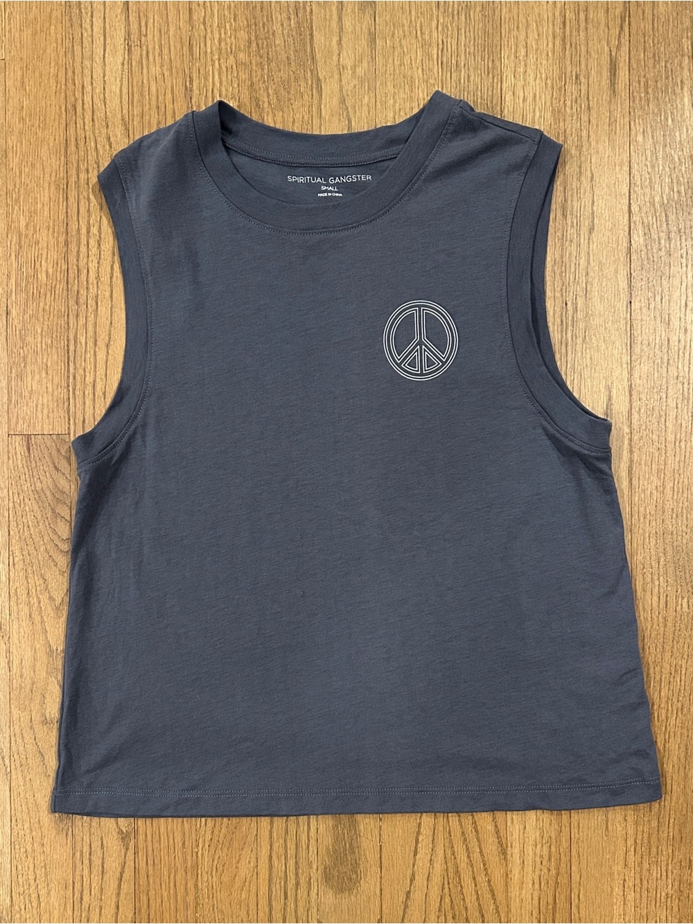 Spiritual Gangster Charcoal Gray Peace Logo Muscle Tee
